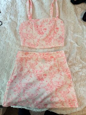 SHEIN Pink Toile Two-Piece Mini Skirt Set
